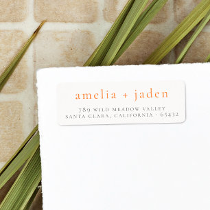 Étiquette Boho Couple Noms Orange & Blanc Adresse de retour