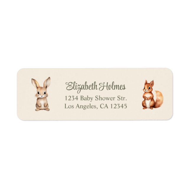 Étiquette Boho Cute Woodland Animaux Baby shower Adresse (Devant)
