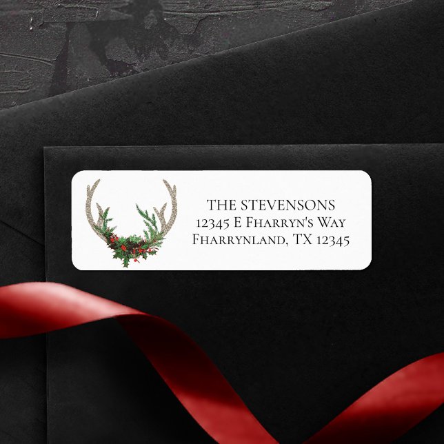 Étiquette Boho Deer Antlers | Adresse de Noël rustique (Créateur téléchargé)