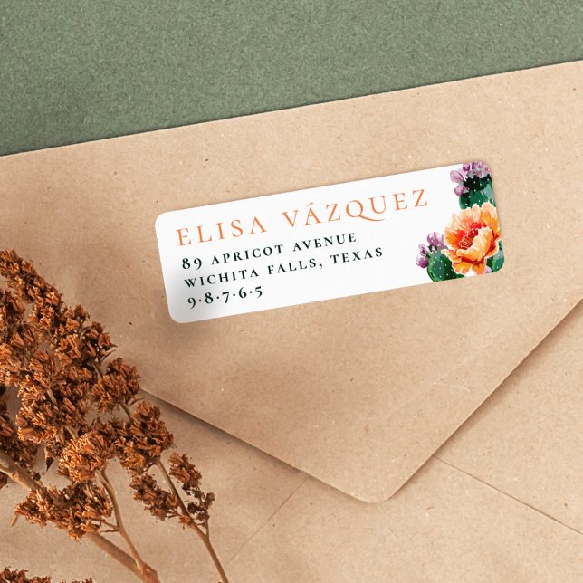Étiquette Boho Désert Cactus & Fleurs Adresse de Retour (Créateur téléchargé)