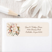 Boho Design Rose Fleurs Mariage Adresse de retour