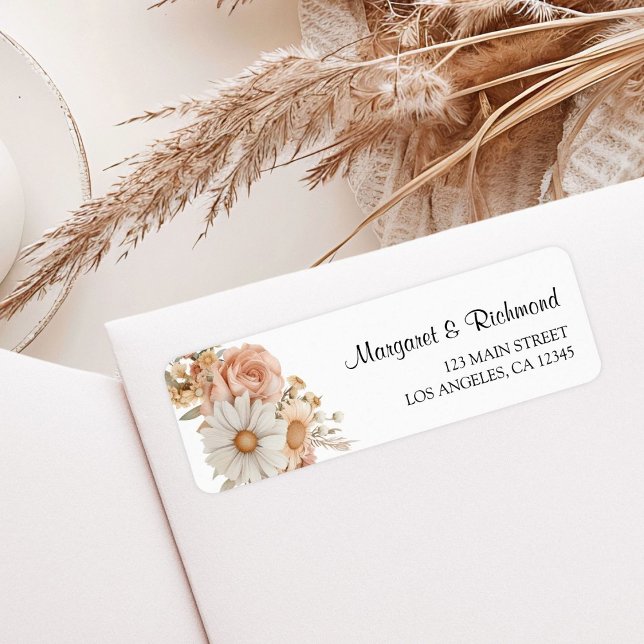 Étiquette Boho Dusty Rose Floral Mariage Adresse (Créateur téléchargé)