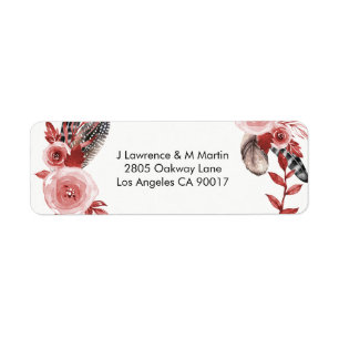 Étiquette Boho Feather Bourgogne Rose Wreath Adresse