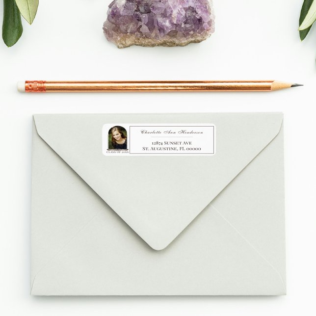 Étiquette Boho Feather Frame Photo Graduation Adresse (Boho Feather Frame Photo Graduation Address Label)