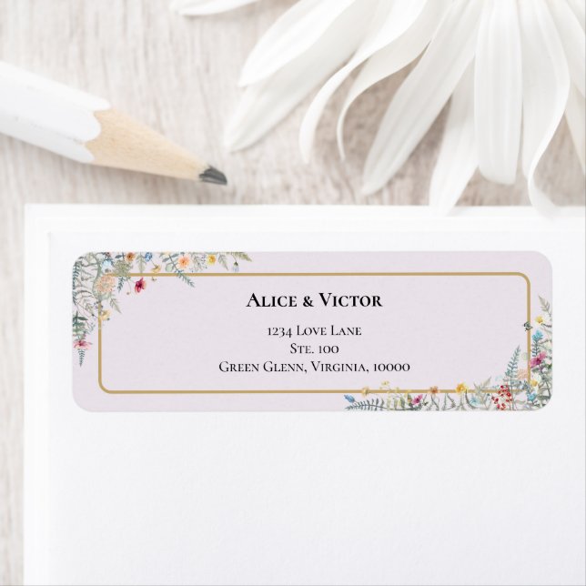 Étiquette Boho Fleur sauvage Lavender Mariage Adresse de ret (En situation)