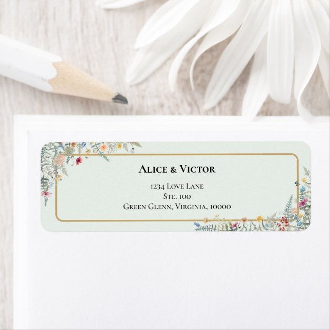 Étiquette Boho Fleur sauvage Mint Mariage vert Adresse de re (En situation)