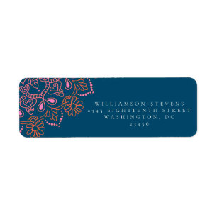 Étiquette Boho Floral Mandala Turquoise Bleu Élégant Mariage