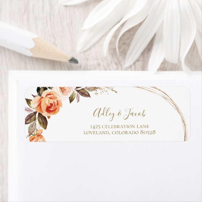 Étiquette Boho Floral Mariage de automne Retourner l'adresse (En situation)