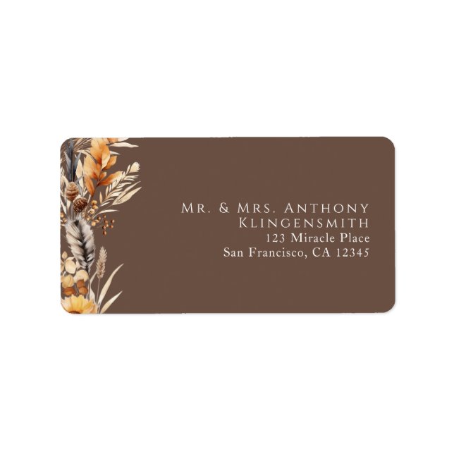 Étiquette Boho Floral Minimal Marron (Devant)