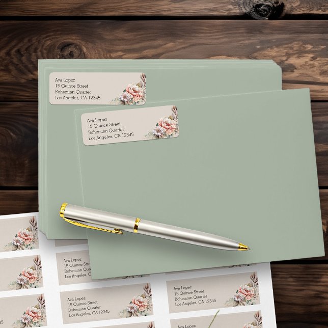 Étiquette Boho Floral Neutral Beige Adresse de retour (Return Address labels from my Boho Floral Cowgirl Boots Quinceanera Collection)