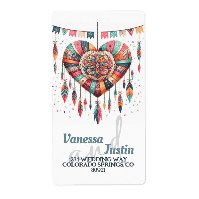 Étiquette Boho Heart Piniata Address (Devant)
