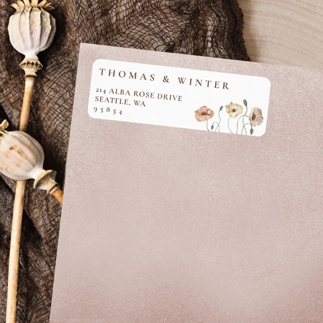 Étiquette Boho Islandais Aquarelle Islande Poppy Fleurs (Boho Icelandic Watercolor Iceland Poppy Flowers Label)