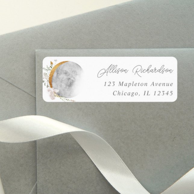 Étiquette Boho lune fleurie aquarelles modernes (Créateur téléchargé)