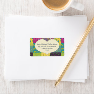 Étiquette Boho Maximalist Patchwork Quilt Heart Adresse