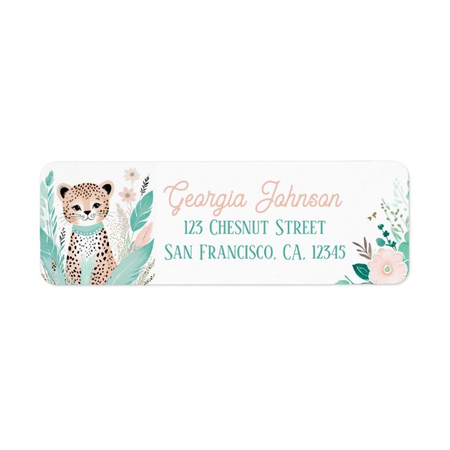 Étiquette Boho Mint Green Leopard Adresse de retour Étiquett (Devant)