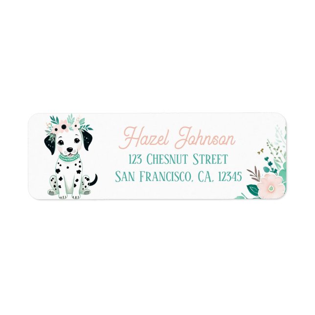 Étiquette Boho Mint Green Puppy Dalmatie Adresse de retour (Devant)