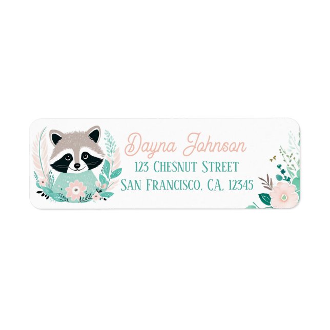 Étiquette Boho Mint Green Raccoon Adresse de retour Étiquett (Devant)