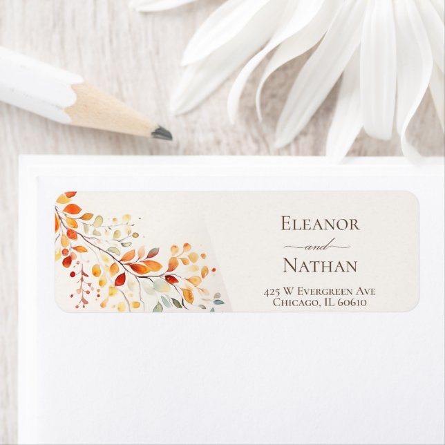 Étiquette Boho moderne aquarelle automne Feuilles Mariage (En situation)