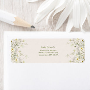 Étiquette Boho Neutral Blanc Aquarelle Fleur sauvage Mariage