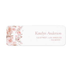 Étiquette boho pampas dusty rose floral baptême adresse
