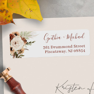 Étiquette Boho Pampas Grass Floral Terracotta Adresse Terme