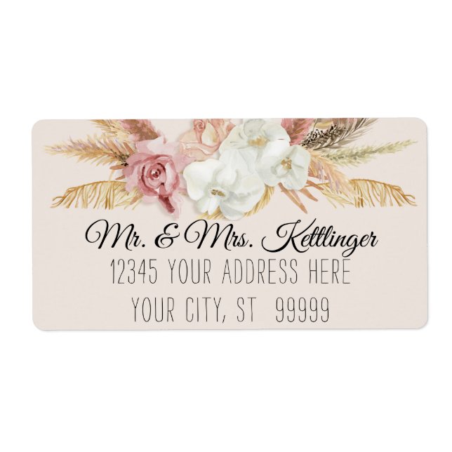 Étiquette Boho Pampas Palm Neutral Flush Vert Floral (Devant)