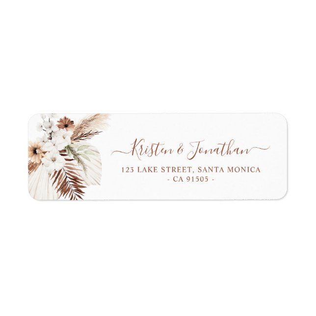 Étiquette Boho Pampas Terracotta Return Address Label  (Devant)