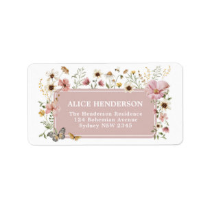 Étiquette Boho Pink Fleur sauvage Garden Party Adresse de re
