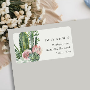 ÉTIQUETTE BOHO PINK FLORAL CACTI FOLIAGE ADRESSE DE COULEUR 