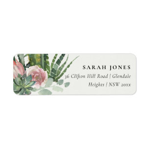 ÉTIQUETTE BOHO PINK FLORAL CACTI FOLIAGE L'ADRESSE DE COULEU