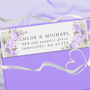 Étiquette Boho Purple Floral Russe Mariage Adresse de retour
