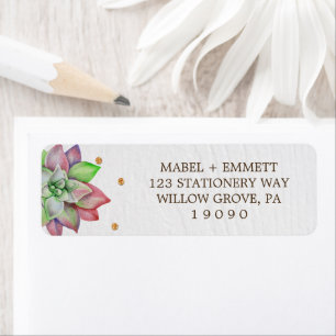 Étiquette Boho Rustic rose et Mariage succulent à la menthe