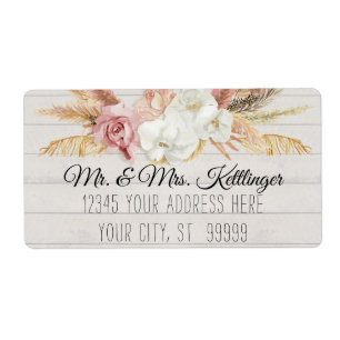 Étiquette Boho Rustique Pampas Palm Blush Floral Vert Bois