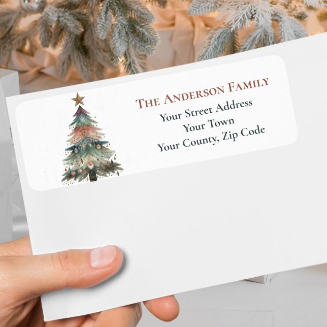 Étiquette Boho Rustique Pêche Green Christmas Tree Ornamy (Créateur téléchargé)