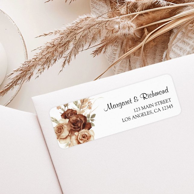 Étiquette Boho Rusty Terracotta Floral Mariage Adresse (Créateur téléchargé)