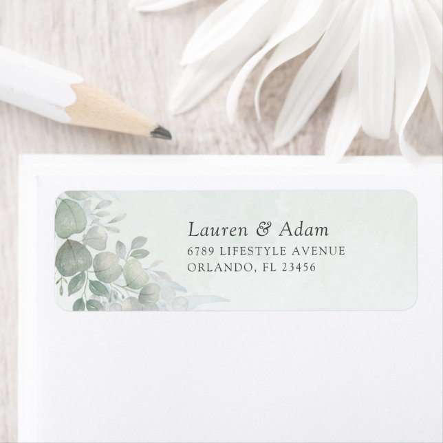 Étiquette Boho Sage Green Eucalyptus Wedding Address Label (En situation)
