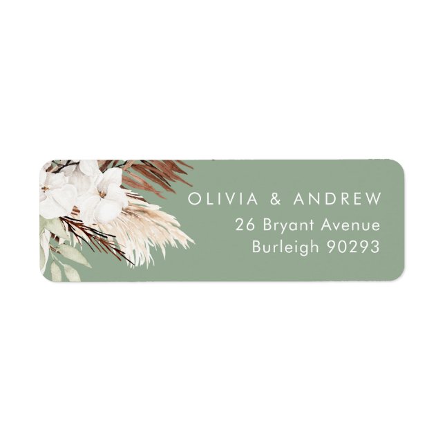 Étiquette Boho Sage Moderne Floral Mariage Adresse de retour (Devant)