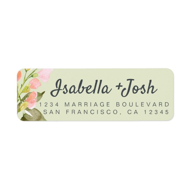 Étiquette Boho Script rose Floral Mariage Adresse de retour (Devant)