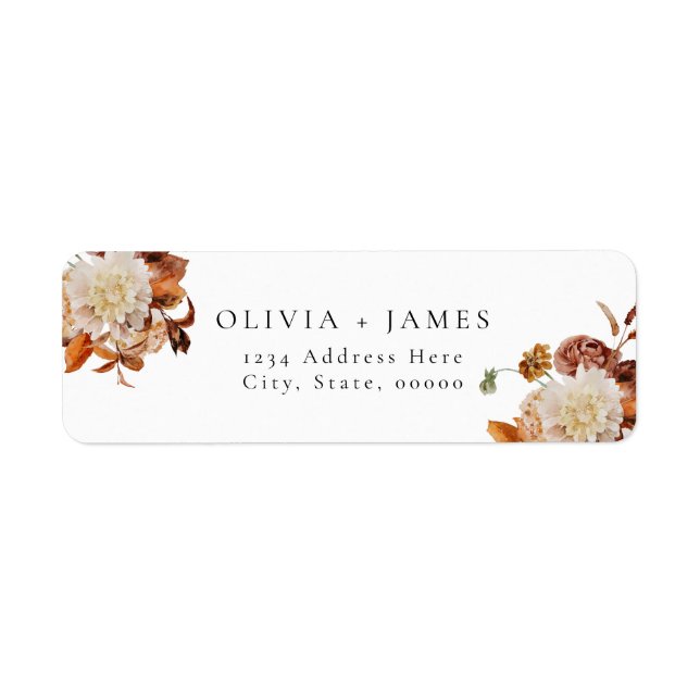 Étiquette Boho Terracotta Fall Floral Adresse de retour (Devant)