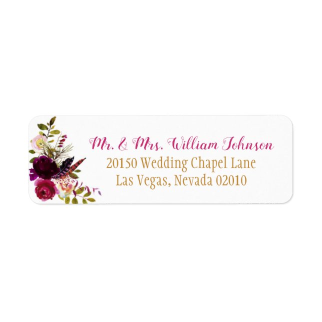 Étiquette Boho Watercolor Fall Floral Bouquet Mariage Étique (Devant)
