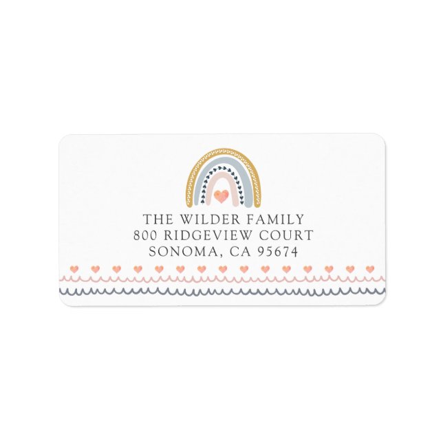 Étiquette Boho Watercolor Rainbow Hearts Baby shower retour (Devant)