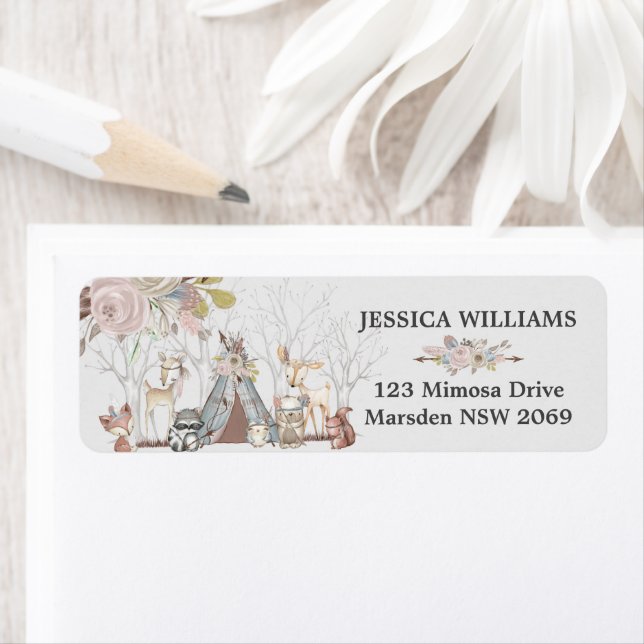 Étiquette Bois Animaux Baby shower fête d'anniversaire Flora (En situation)