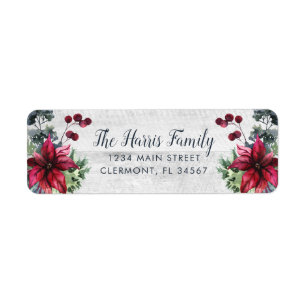 Étiquette Bois blanc Rouge Poinsettia Holly Berries Étiquett