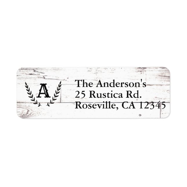 Étiquette Bois blanc rustique Chic Laurel Mariage (Devant)