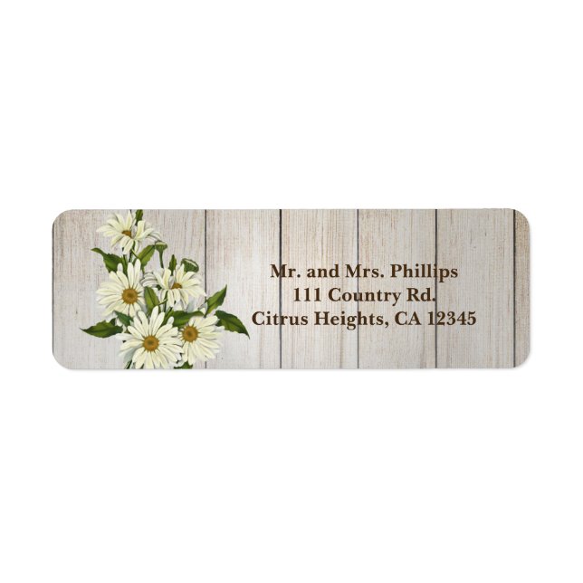 Étiquette Bois de campagne rustique et fleurs de marguerite (Devant)