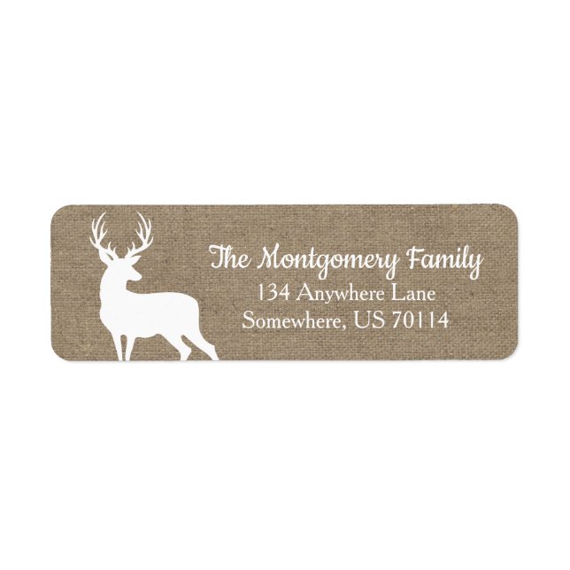 Étiquette Bois rustique Cerf blanc Faux Burlap (Devant)