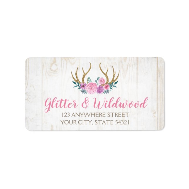 Étiquette Bois rustique et aquarelle Boutique Antlers Florau (Devant)