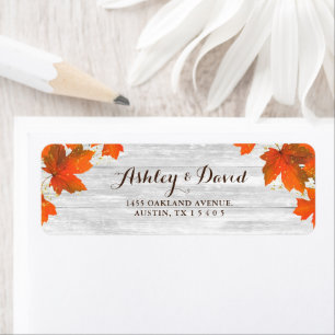 Étiquette Bois rustique Feuilles automnales Mariage Part