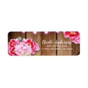 Étiquette Bois rustique rose de fleurs de lumières de
