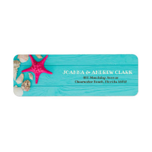 Étiquette Bois Rustique Turquoise Coquillages Mariage Starfi